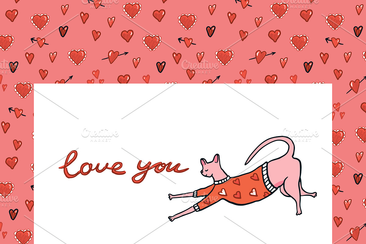 Valentine's Day Sphinx Hairless Cats, an Animal Illustration by GooseFrol (Photo 4 of 12)
