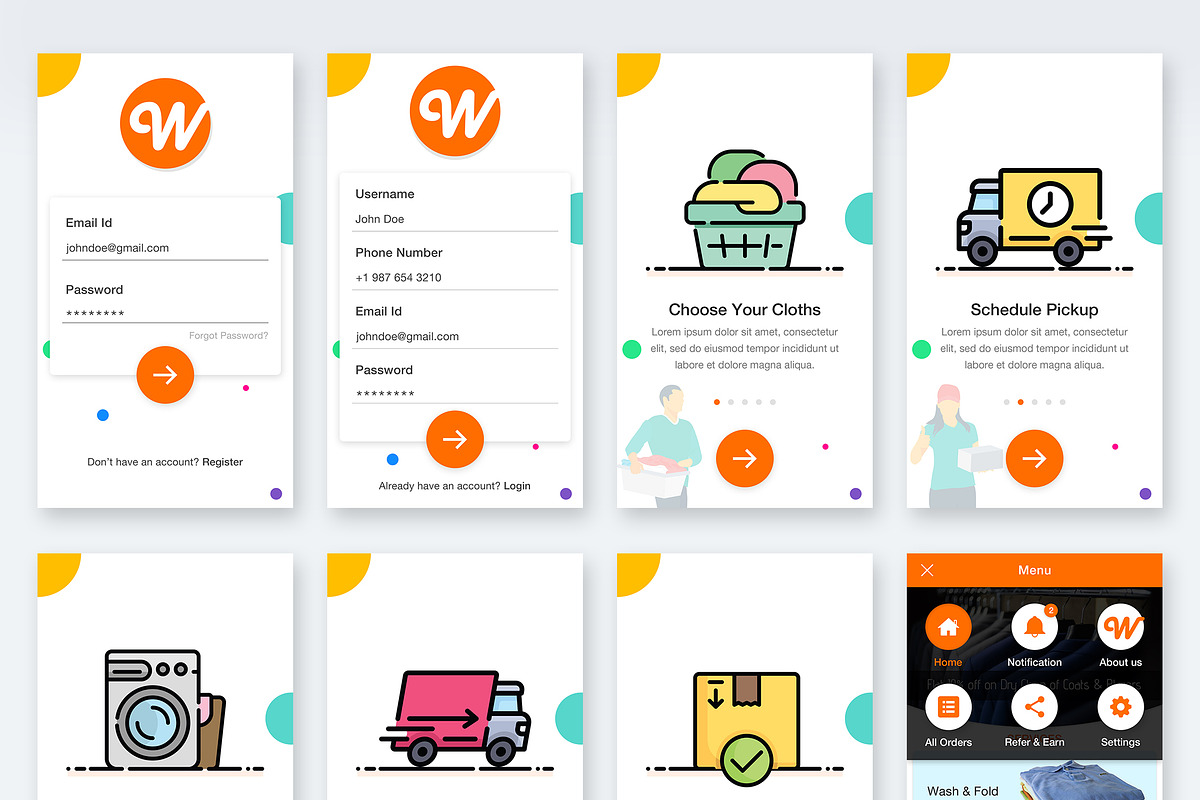 Wash It Laundry Service UI Kit, an UI Kit Template by App Innovation (Photo 4 of 8)