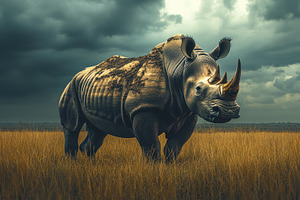 A rhinoceros stands powerfully in a, an Animal Photo by Pixeness Studio