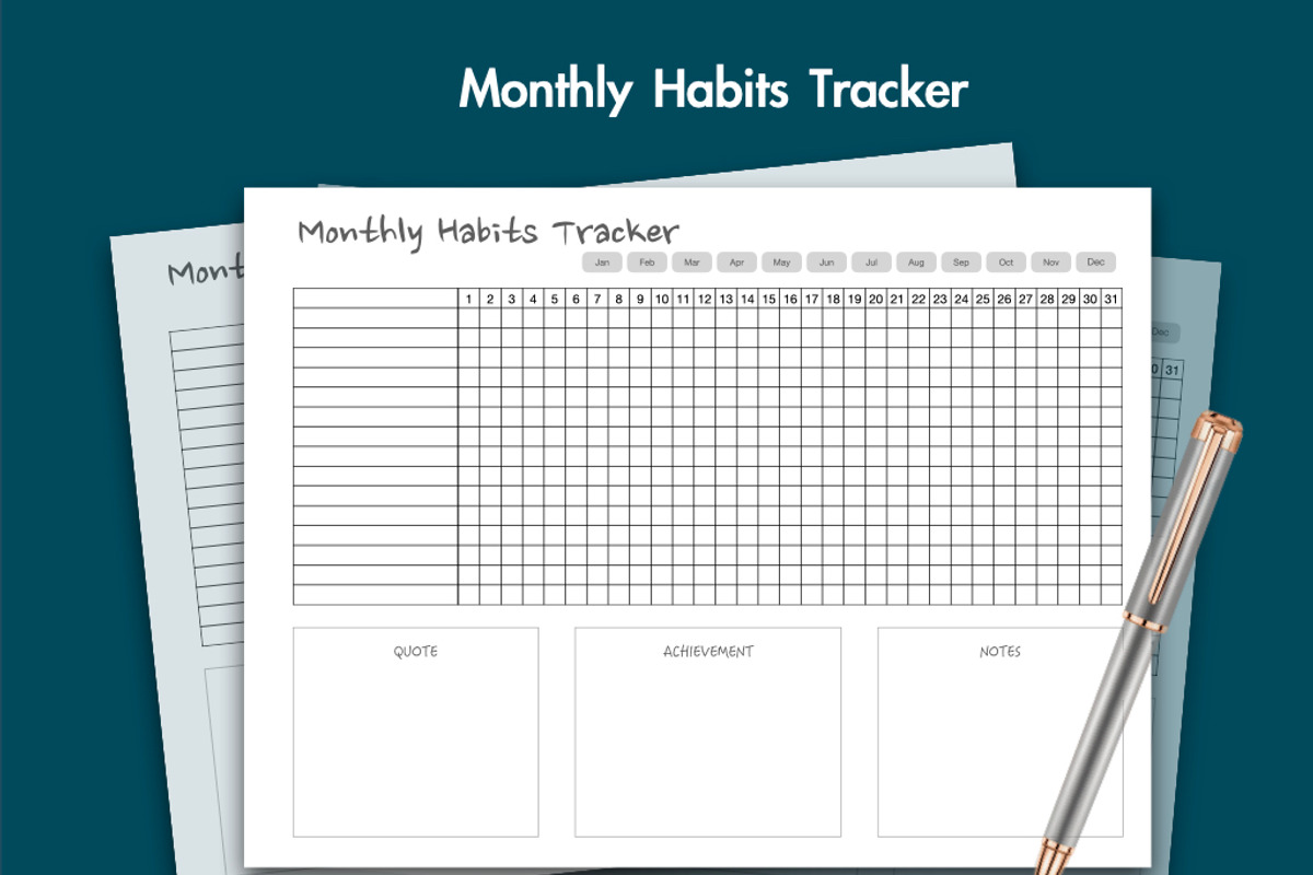 Monthly Habits Tracker planner, a Card Template by Naltik
