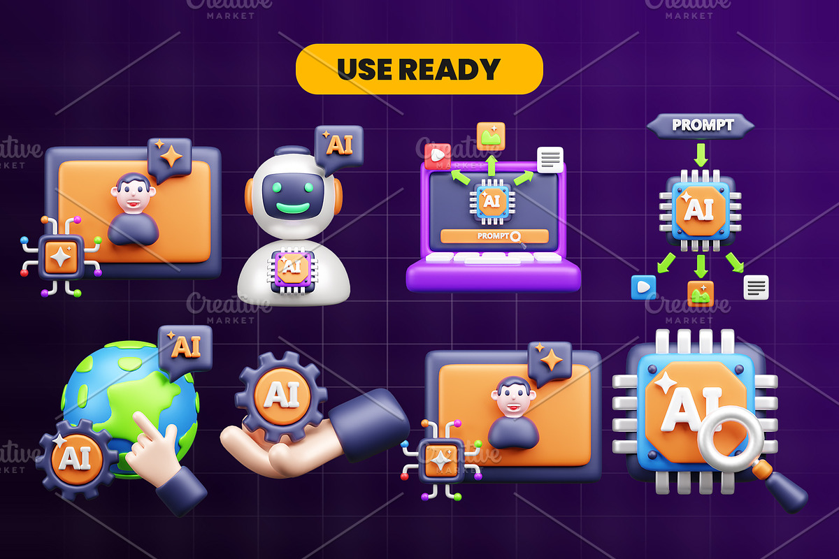 AI tech 3d Icon Pack, an Object 3D Model by Ui Stock (Photo 4 of 6)