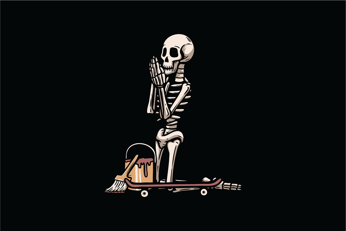 Skeleton Praying with Skateboard, an Object Illustration by nomlimo.com (Photo 1 of 3)
