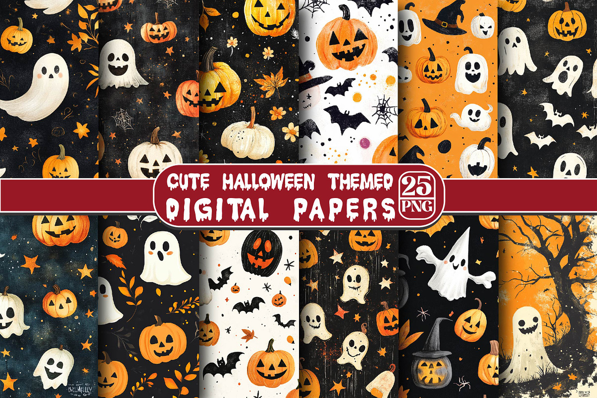 Cute Halloween Themed Digital Papers, an Illustration by DreamPrint404 (Photo 1 of 5)