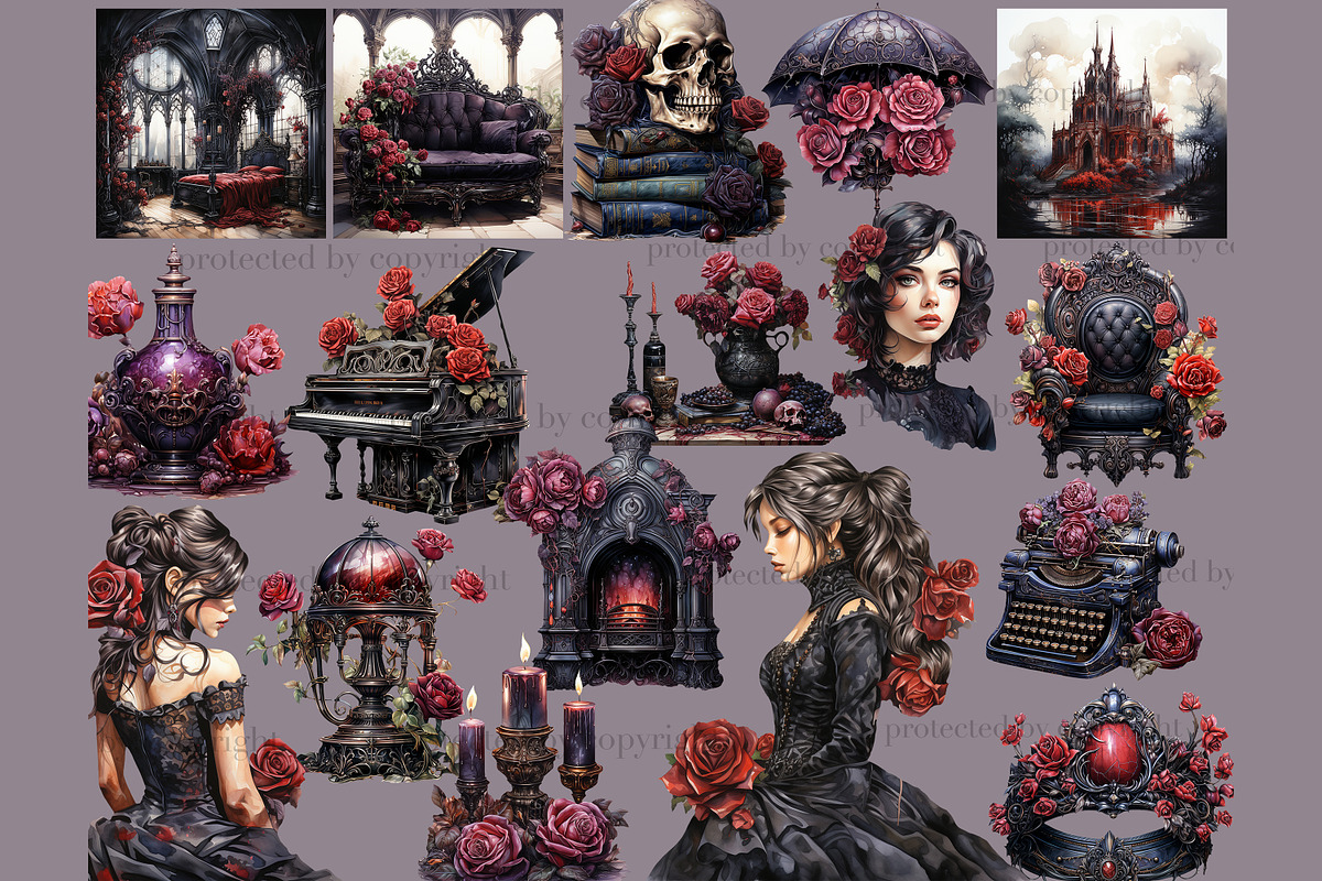 Gothic Clipart | Victorian Girl, a Person Illustration by GlamArtZhanna (Photo 3 of 5)