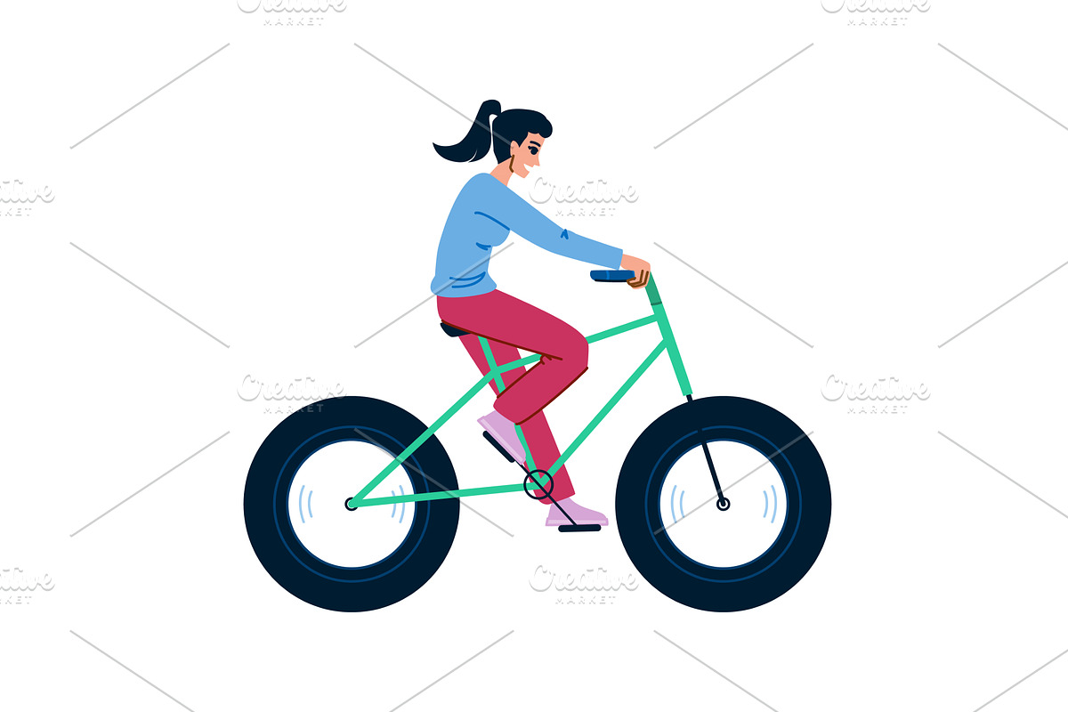 Woman riding fatbike enjoying, a Sport Illustration by pikepicture