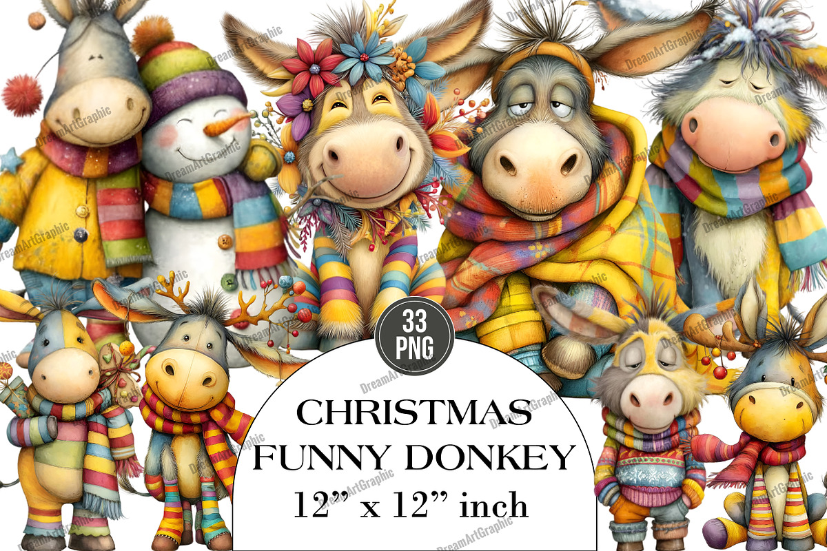 Christmas Funny Donkey Clipart, an Illustration by DreamArtGraphic (Photo 1 of 4)