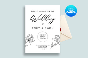Minimalist Floral Wedding Invitation, an Invitation Template by M9 Design
