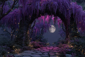 Magical moonlit wisteria archway pat, an Abstract Photo by Pixeness Studio