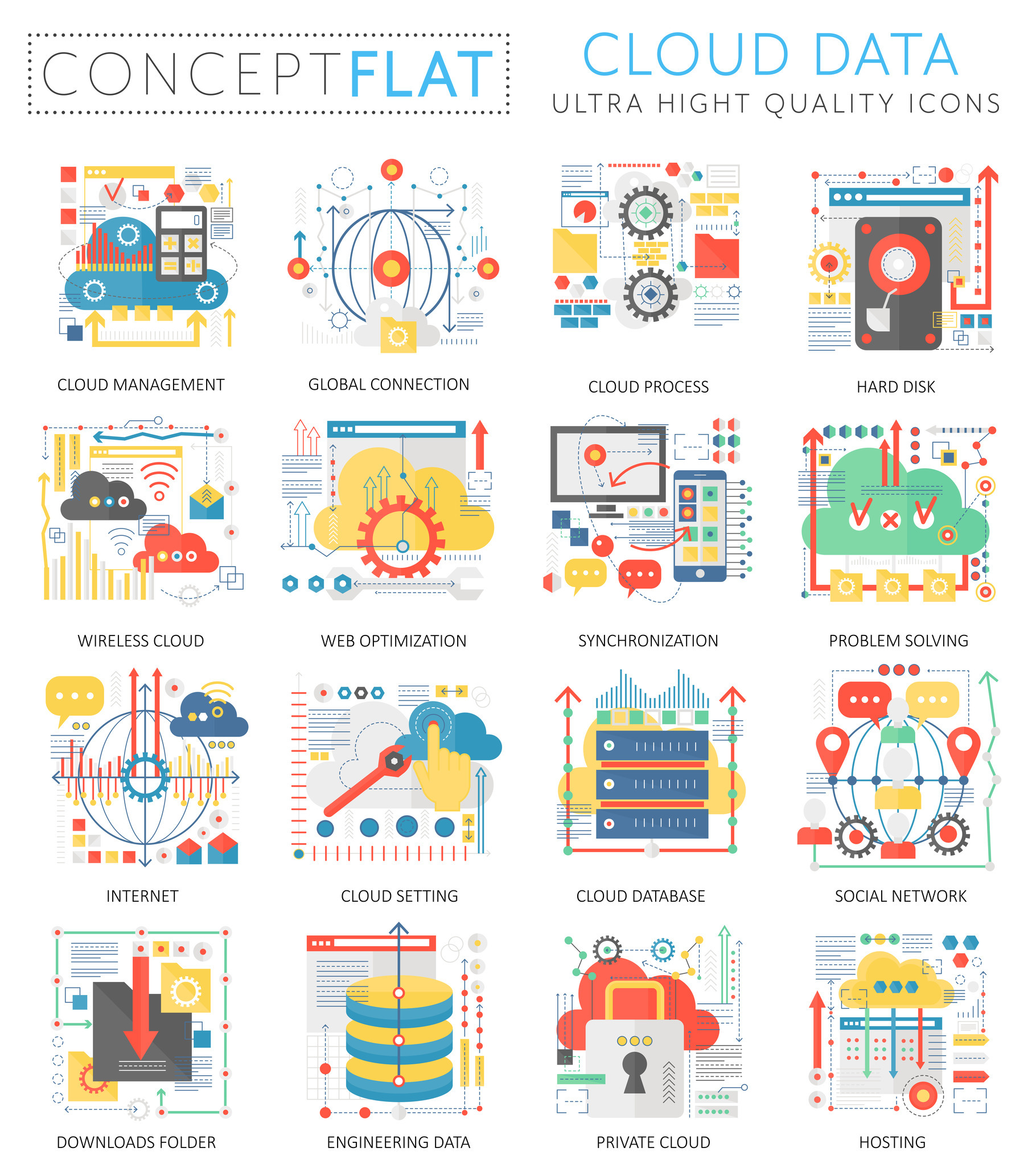 Cloud data tech concept icons, an Outline Icon by Lemberg Vector ...