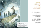 Ostara Hare Postcard Illustrations, a Seasonal Illustration by The Dutch Lady Designs (Thumbnail 5 of 7)