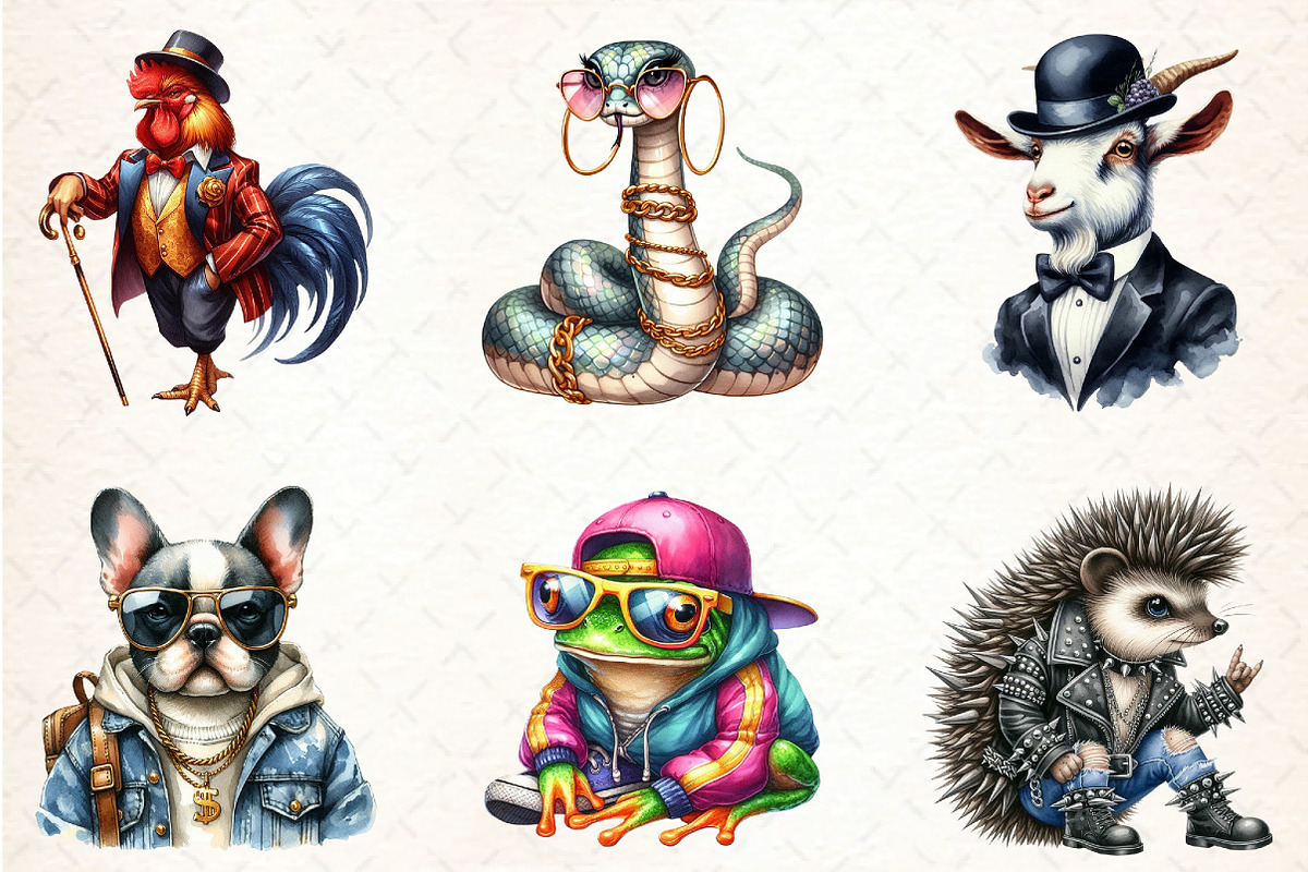 Funky Dressed-Up Animals Sublimation, an Illustration by DreamCafeArt (Photo 2 of 5)