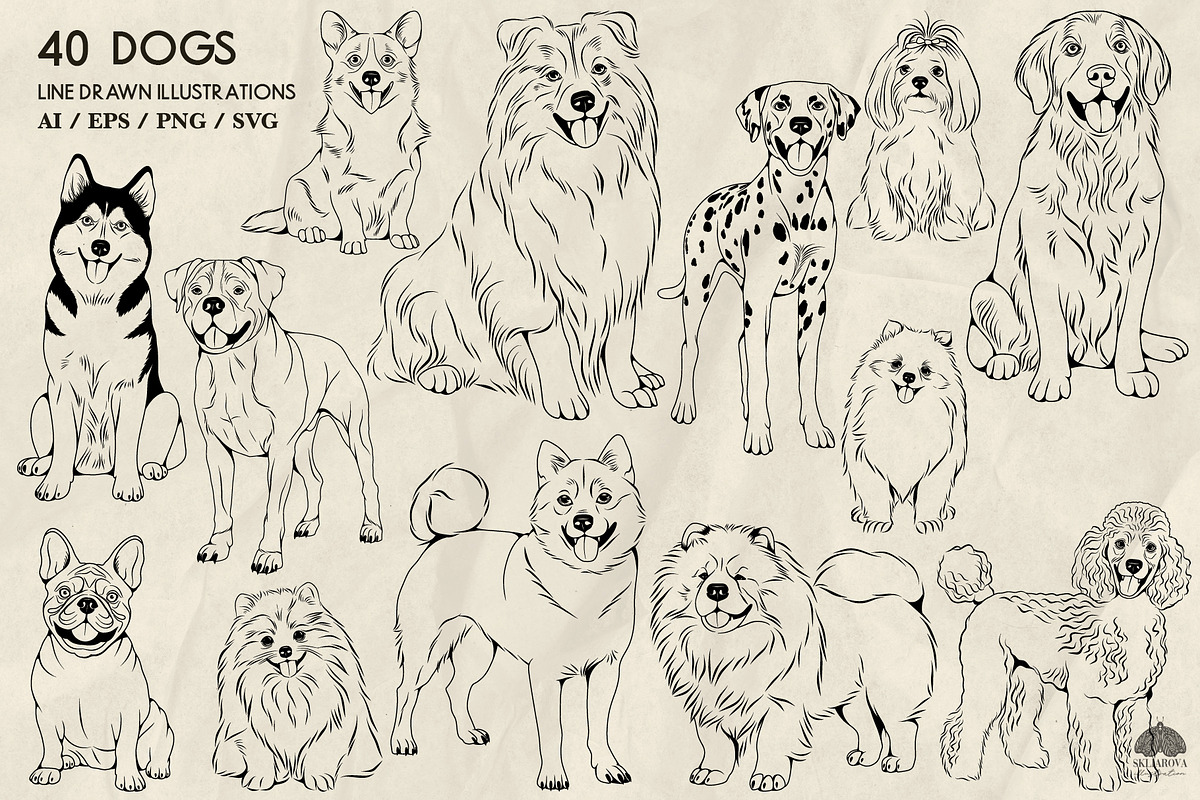 Dogs Line Art + Procreate Stamps, an Animal Illustration by Skliarova (Photo 3 of 4)