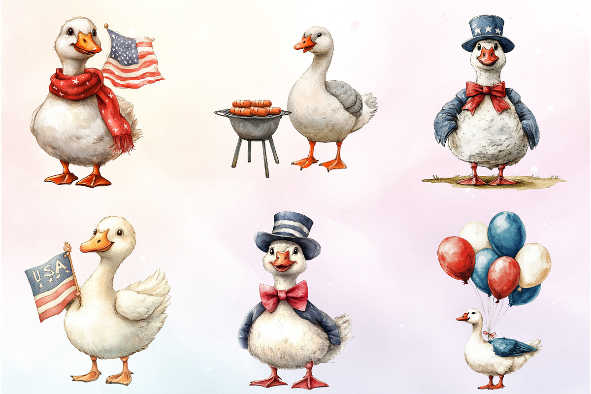 4th of July Goose PNG Sublimation, an Illustration by Watercolor design (Photo 2 of 4)