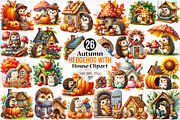 Autumn Hedgehog with House Clipart, a Seasonal Illustration by Canvas Craft (Thumbnail 1 of 7)