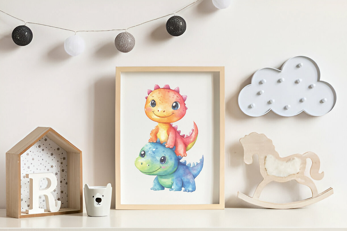 Watercolor Prehistoric Cute Dinosaur, an Illustration by CreationArt (Photo 6 of 9)