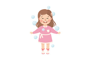 Cute Girl Playing Soap Bubbles