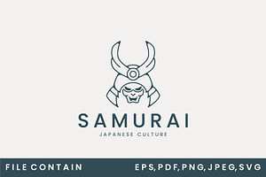 samurai mask line art logo vector, a Branding & Logo Template by SD 22