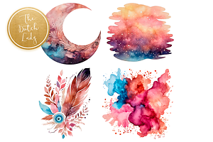 Boho Esoteric Watercolor Clipart Set