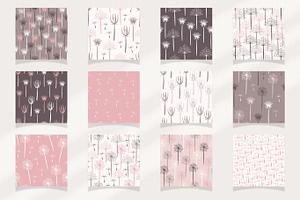 Hand-Drawn Wildflowers Patterns Set