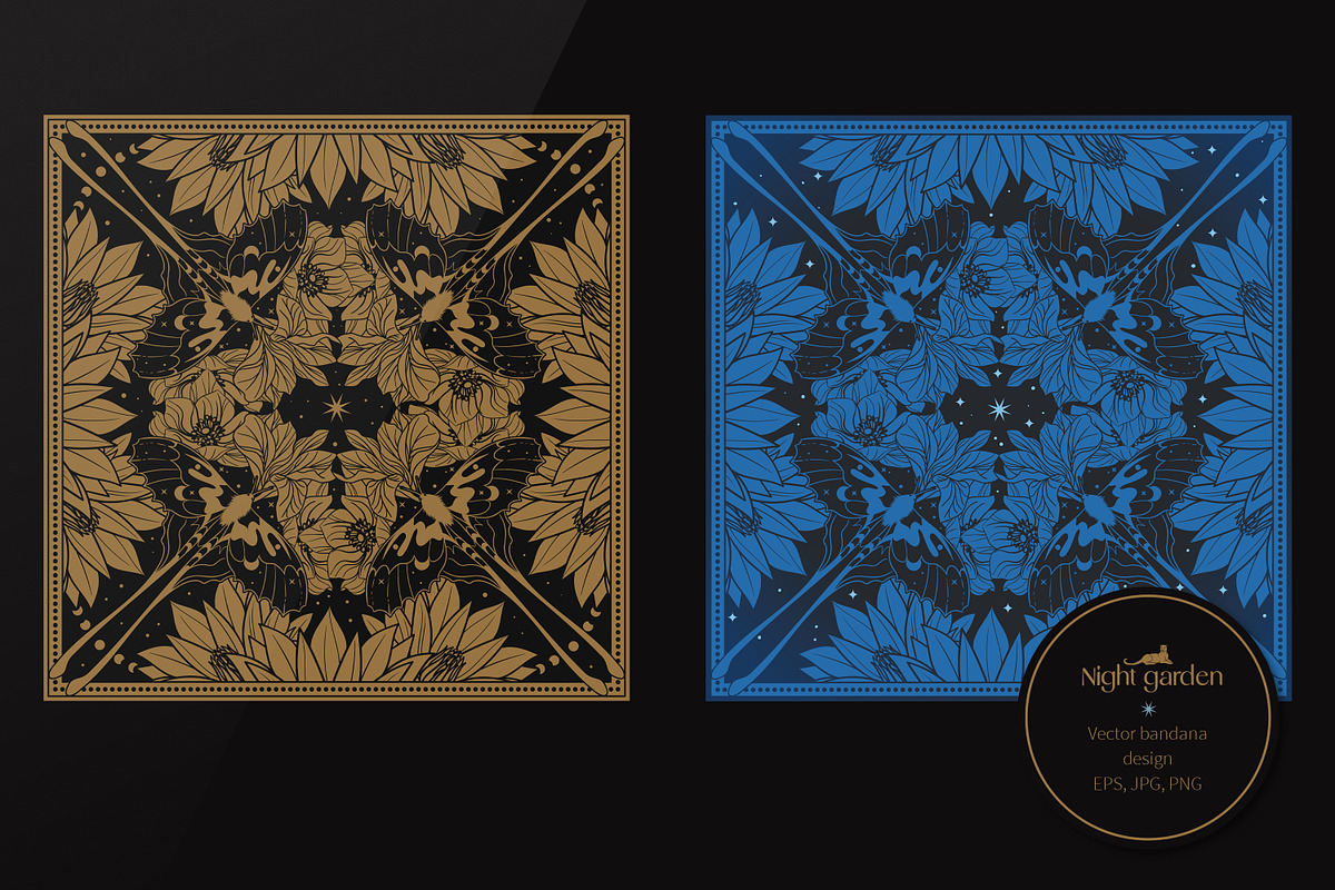 Night garden. Vector bandana design, a Pattern Graphic by Nadia Murash (Photo 2 of 4)