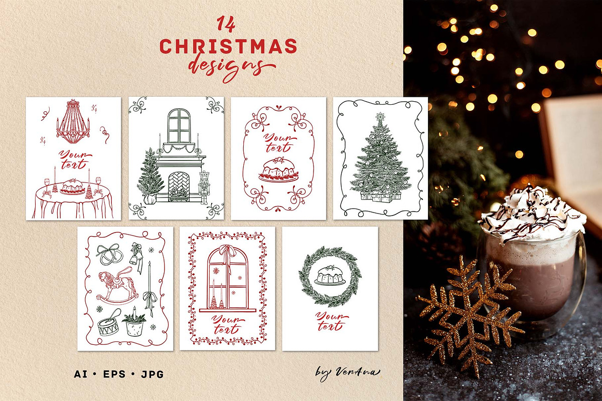 Vintage Christmas Vector Retro Set, a Seasonal Illustration by VerAna (Photo 6 of 18)