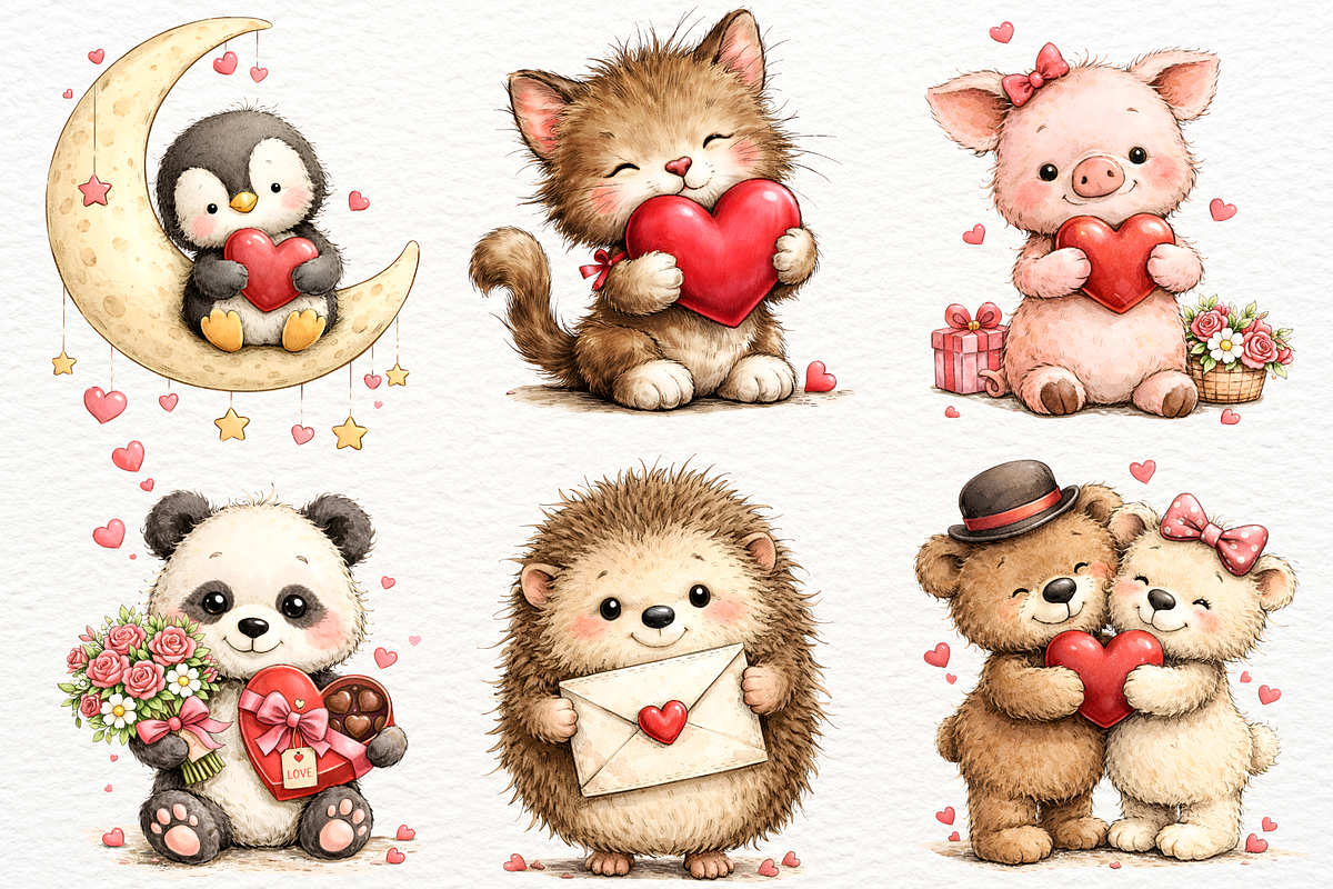 Whimsical Valentine's Day Animal PNG, an Animal Illustration by SugarCloudStudioArt (Photo 2 of 4)