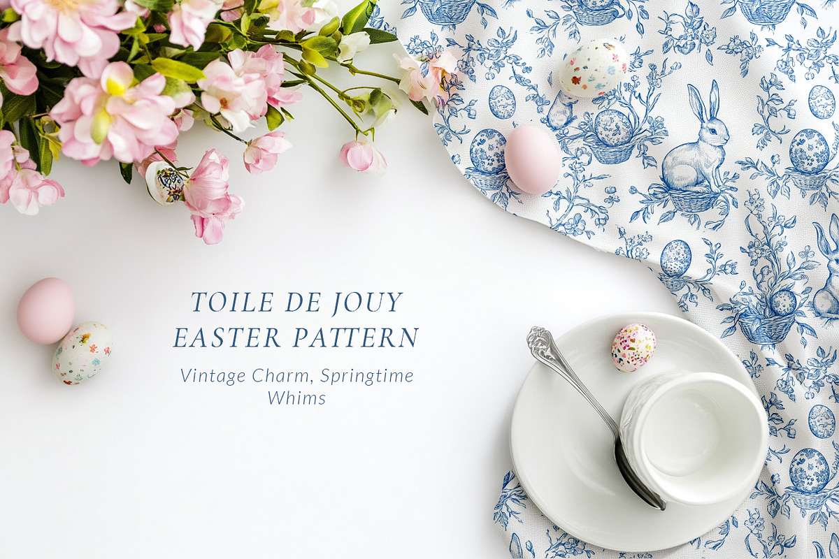 Easter Blue Toile Seamless Pattern, a Pattern Graphic by Olya Creative (Photo 2 of 6)