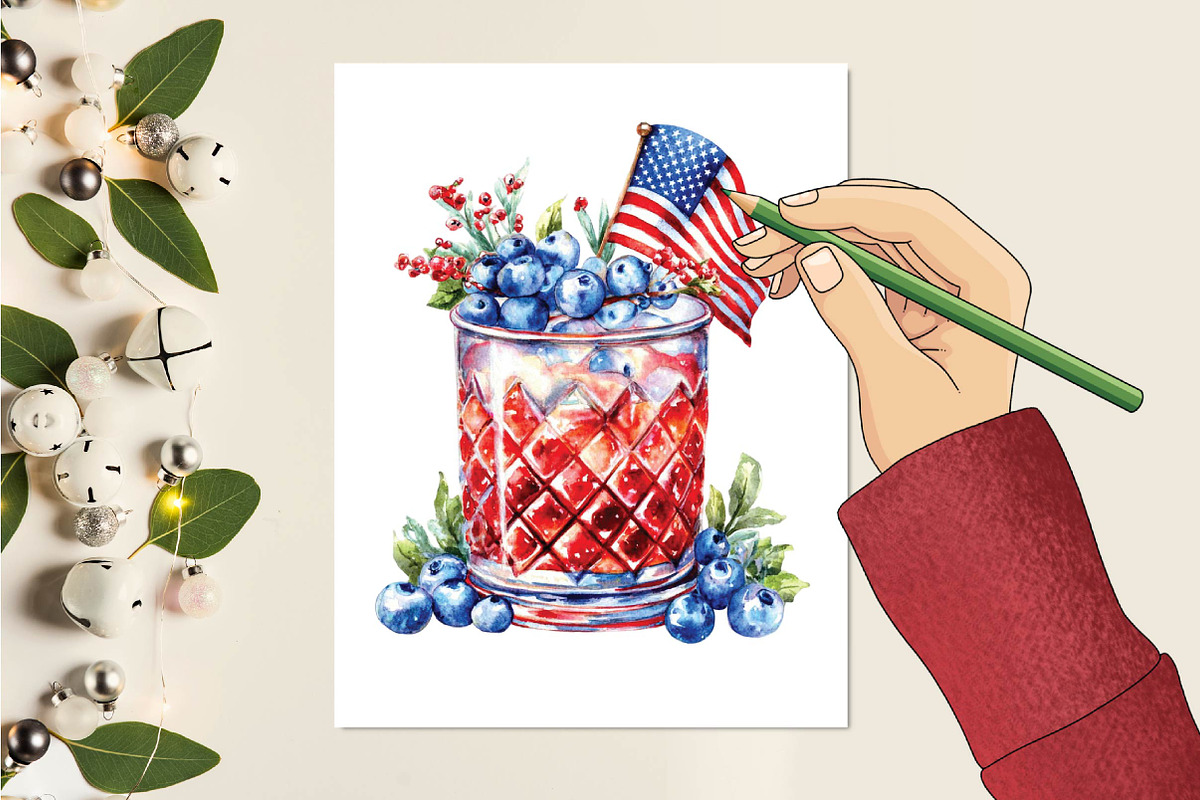 Watercolor 4th of July Cocktail Clip, an Illustration by SVGArt (Photo 8 of 9)