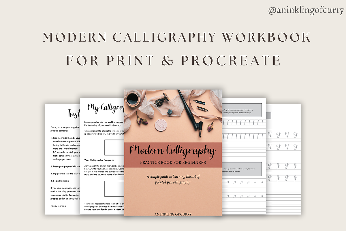 Modern Calligraphy Workbook, a Print Template by An Inkling Of Curry (Photo 1 of 11)