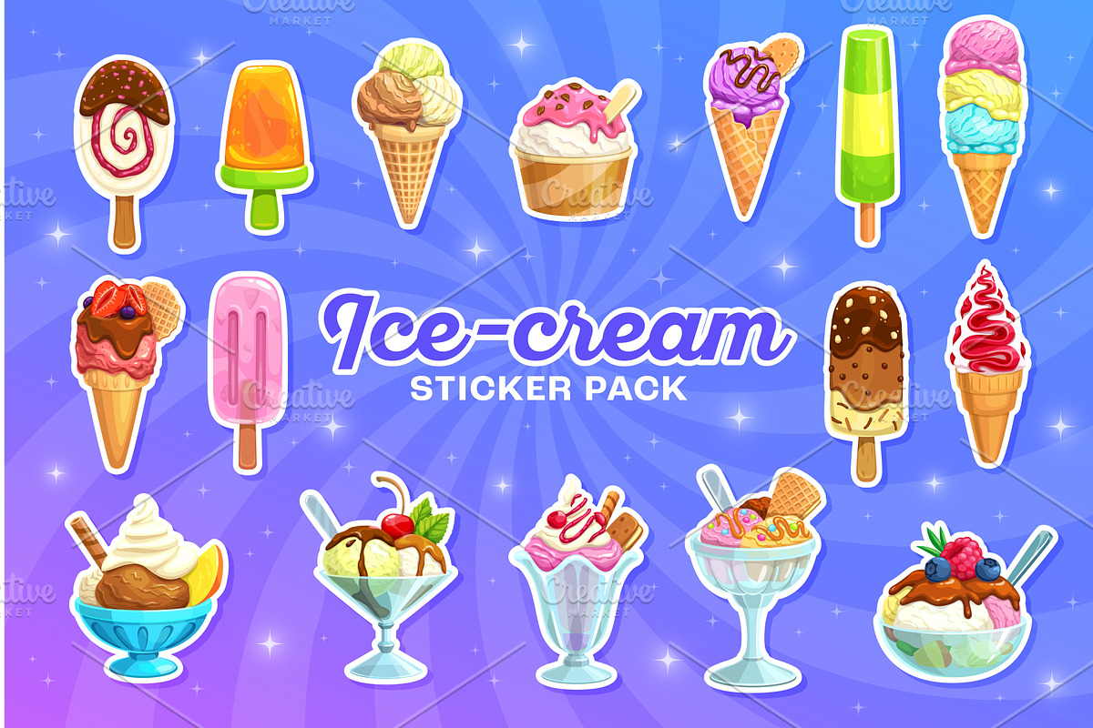 Cartoon ice cream stickers, a Food Illustration by Vector Tradition