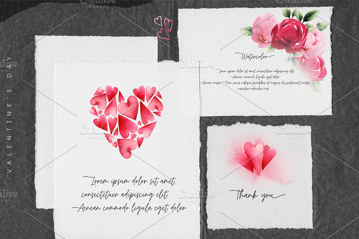 Be my Valentine, Watercolor cliparts, an Illustration by ollalya (Photo 5 of 9)