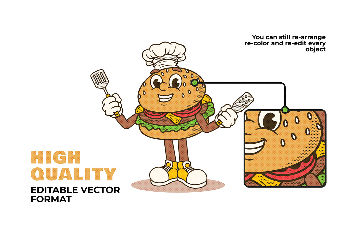 Groovy Burger Illustration, a Food Illustration by Decoconio Design (Photo 4 of 7)