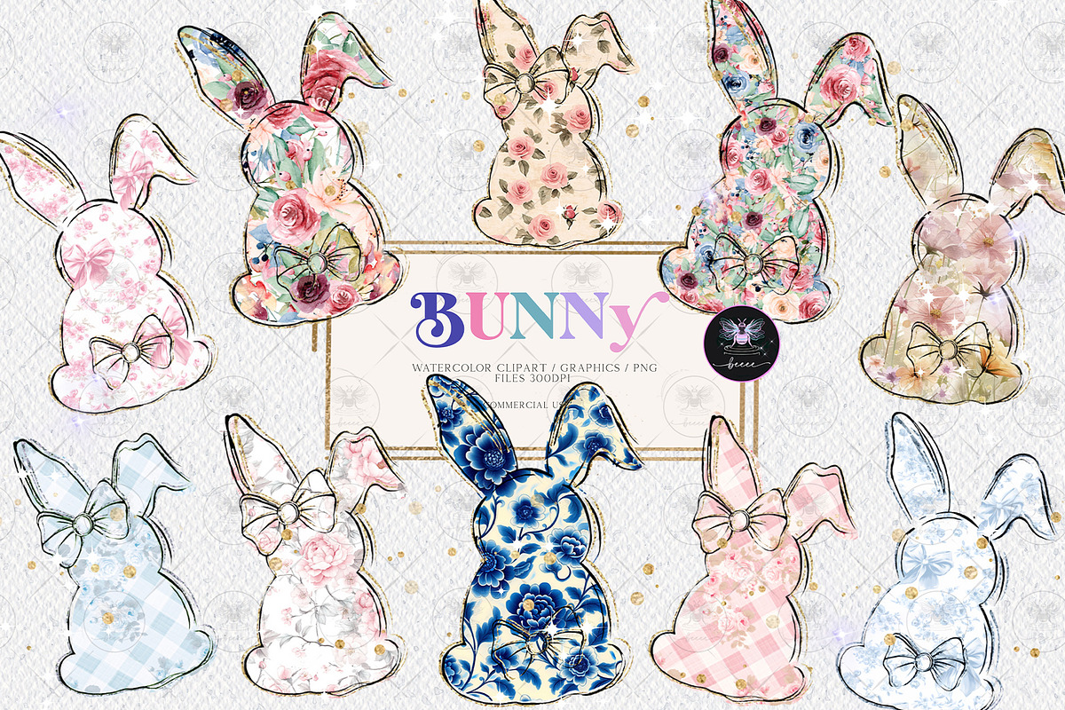 Bunny Floral Bow Easter Clipart, an Illustration by BigCakeBee (Photo 1 of 5)