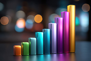 Vibrant bar graphs showcasing business growth trends in a modern setting, a Business Photo by AlyaAnd