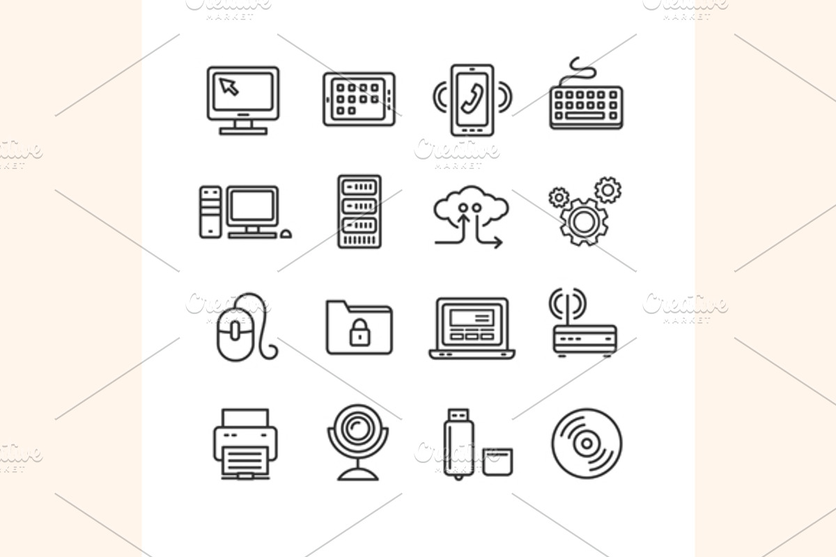 Computer Technology Outline Icon Set, an Outline Icon by More Shop ...