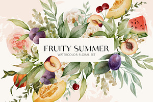 FRUITY SUMMER Watercolor Floral Set