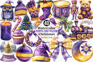 Purple and Yellow Christmas Clipart, an Illustration by Canvas Craft