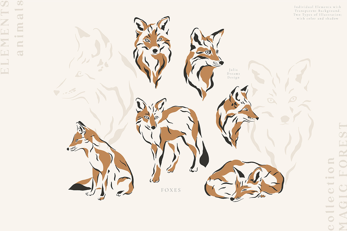 Magic Forest Collection, an Animal Illustration by Julia Dreams