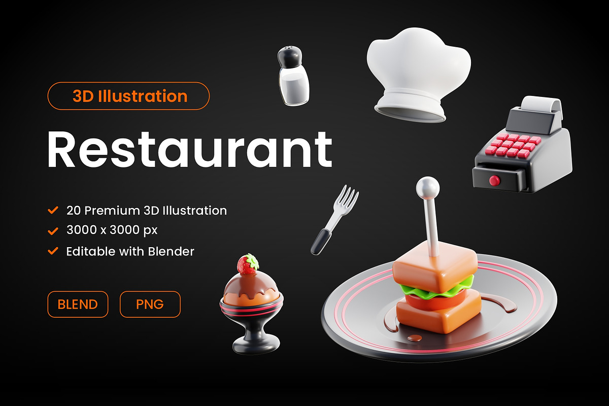 Food & Restaurant 3D Icon Set, a 3D by Home Studio (Photo 1 of 4)