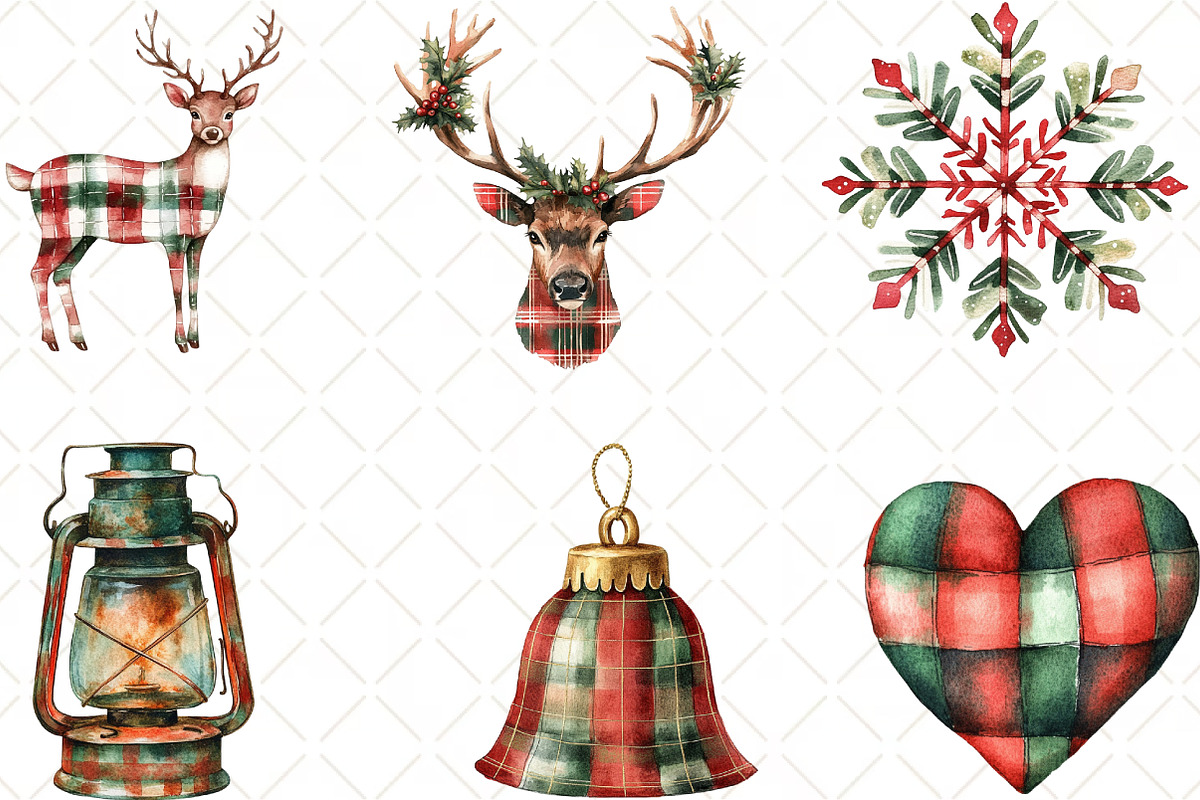 Red Green Plaid Christmas Clipart, an Illustration by Black Bird Studio (Photo 6 of 6)