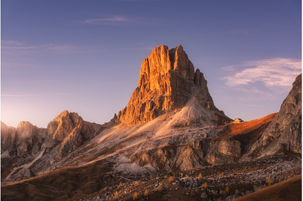 Rocky mountains at colorful sunset, a Nature Photo by den-belitsky