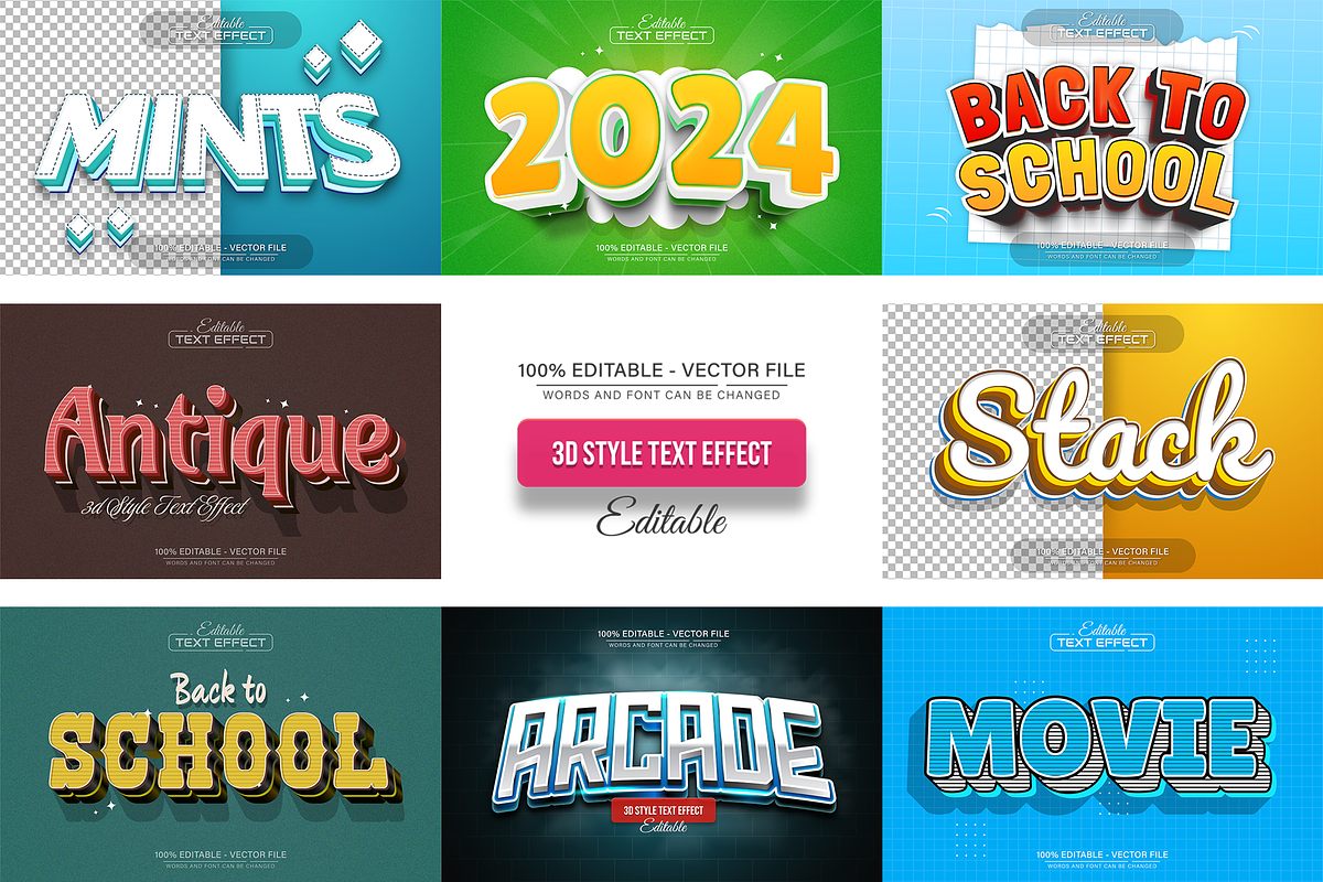3D Text Effects Collection Vol 23, a Graphic by Aglonemadesign (Photo 1 of 9)