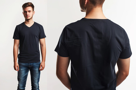 Young Man in a Black V-neck T-Shirt, a Photo by Tanuart