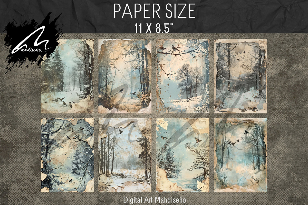 Winter Forests, Grunge Journal Pages, a Seasonal Illustration by Digital Art Mahdiseño (Photo 3 of 9)