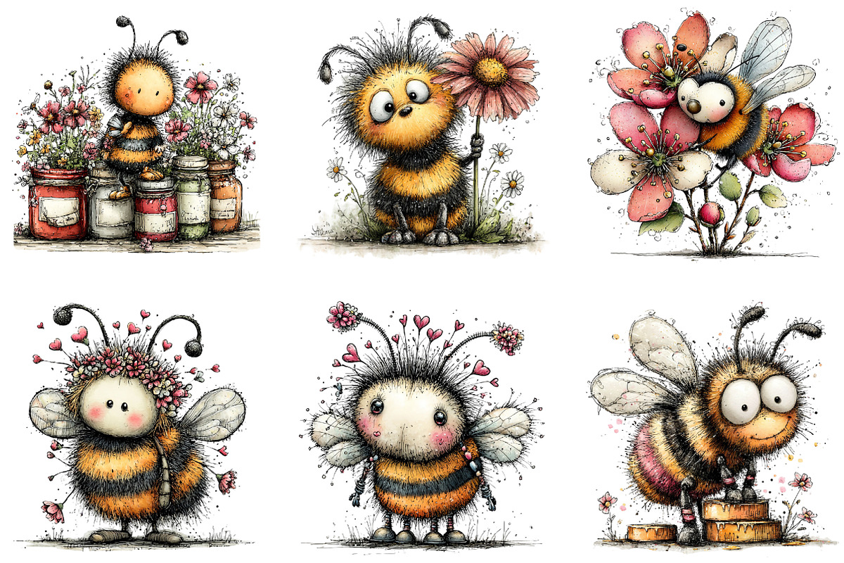 Whimsical Quirky Spring Bee Clipart, an Illustration by CraftArtStudio (Photo 6 of 6)