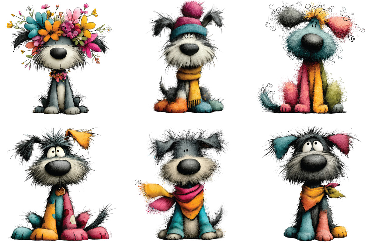 whimsical Colorful Dog Clipart, an Illustration by CraftArtStudio (Photo 2 of 6)