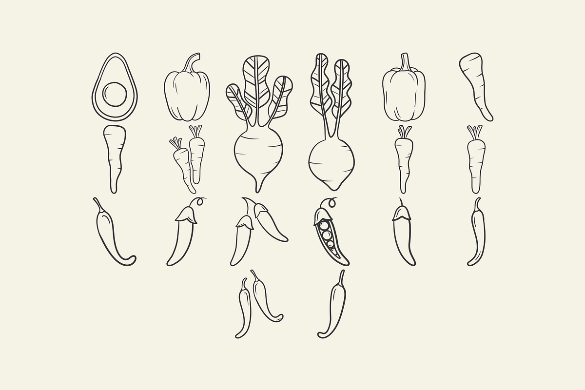 Hand Drawn Vegetable Illustrations, an Illustration by HonestiesPrintS (Photo 2 of 4)