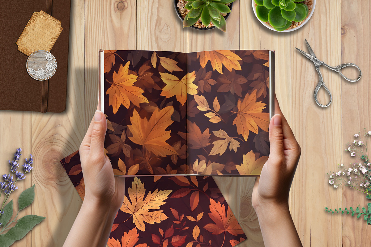 Autumn Ember Leaves Journal Pages, a Background Graphic by V Design Creator (Photo 3 of 12)