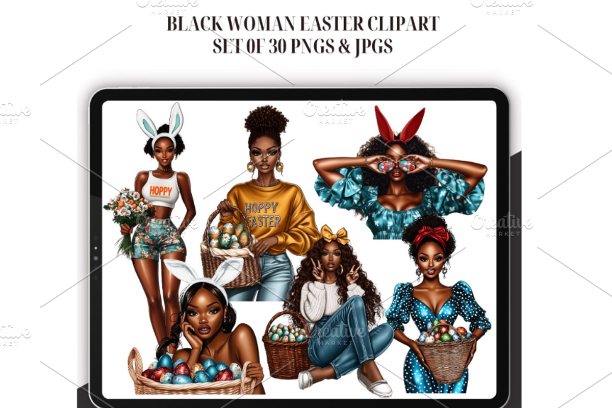 Black Woman Easter Clipart, an Illustration by CraftCrateShop (Photo 1 of 6)
