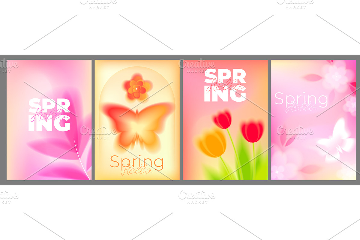 Spring cards with gradient blur, an Object Illustration by art PVP - market
